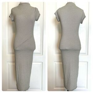 Black/Bead Los Angeles Boutique Black White Mock High Neck Bodycon Midi Dress L